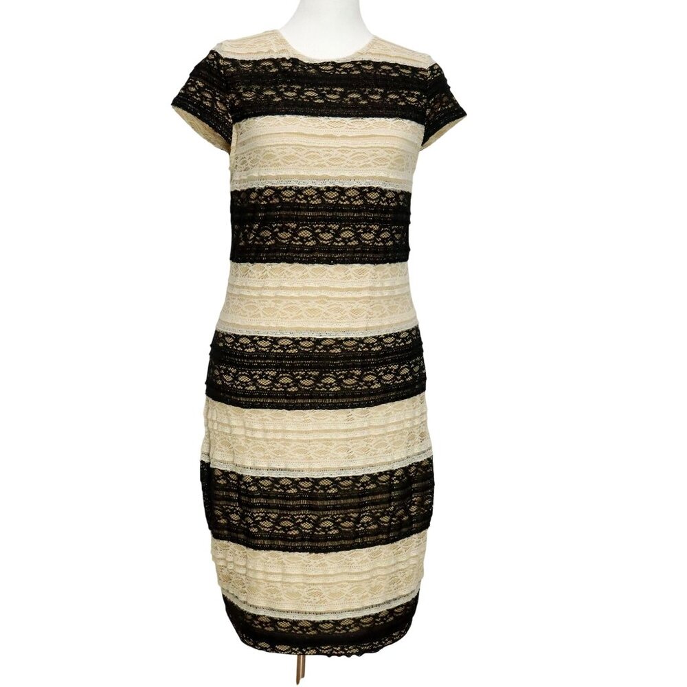 Chelsea & Violet Black & Ivory Lace Sheath Dress Size Medium NWT